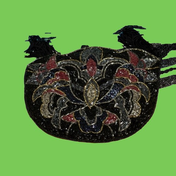 Perfect for prom! Elegant beaded clutch/shoulder bag. Black, red blue & beading - Picture 2 of 8